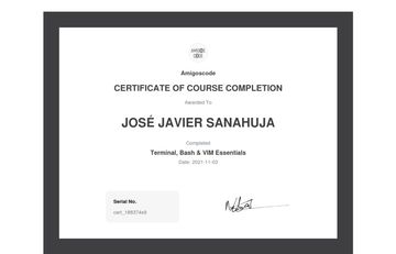 Certificate Of Completion Terminal Bash Vim Essentials