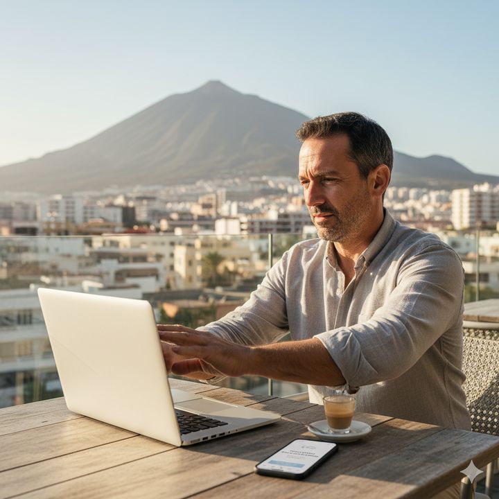 Hombre frustrado mirando la pantalla de su ordenador con una web lenta y anticuada.