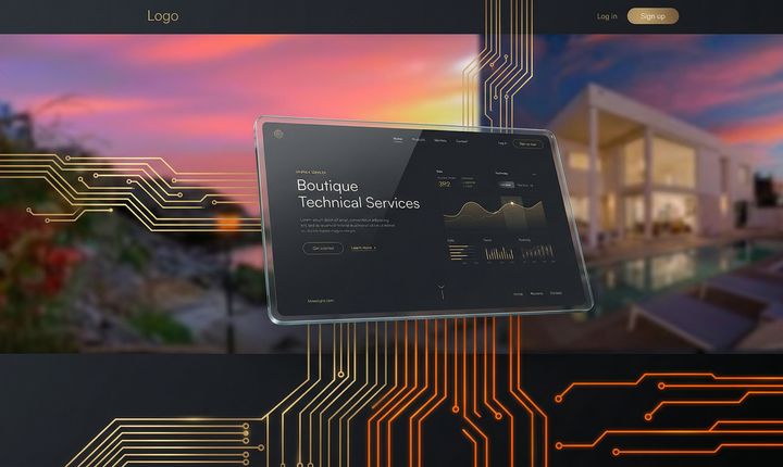 Minimalist aesthetic of Playa Paraíso with gold details and clean software architecture.